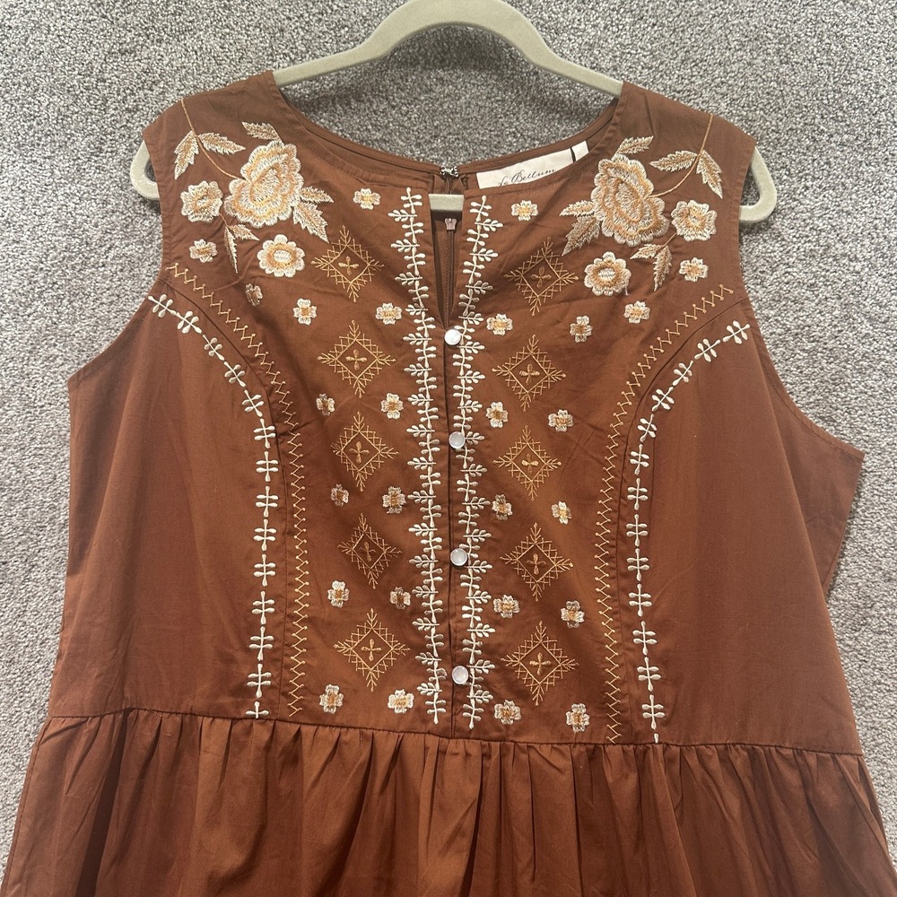 La Bellum Hillary Scott Maxi Dress 1X Brown Embroidered Boho Peasant‎ Cottage - Picture 4 of 12